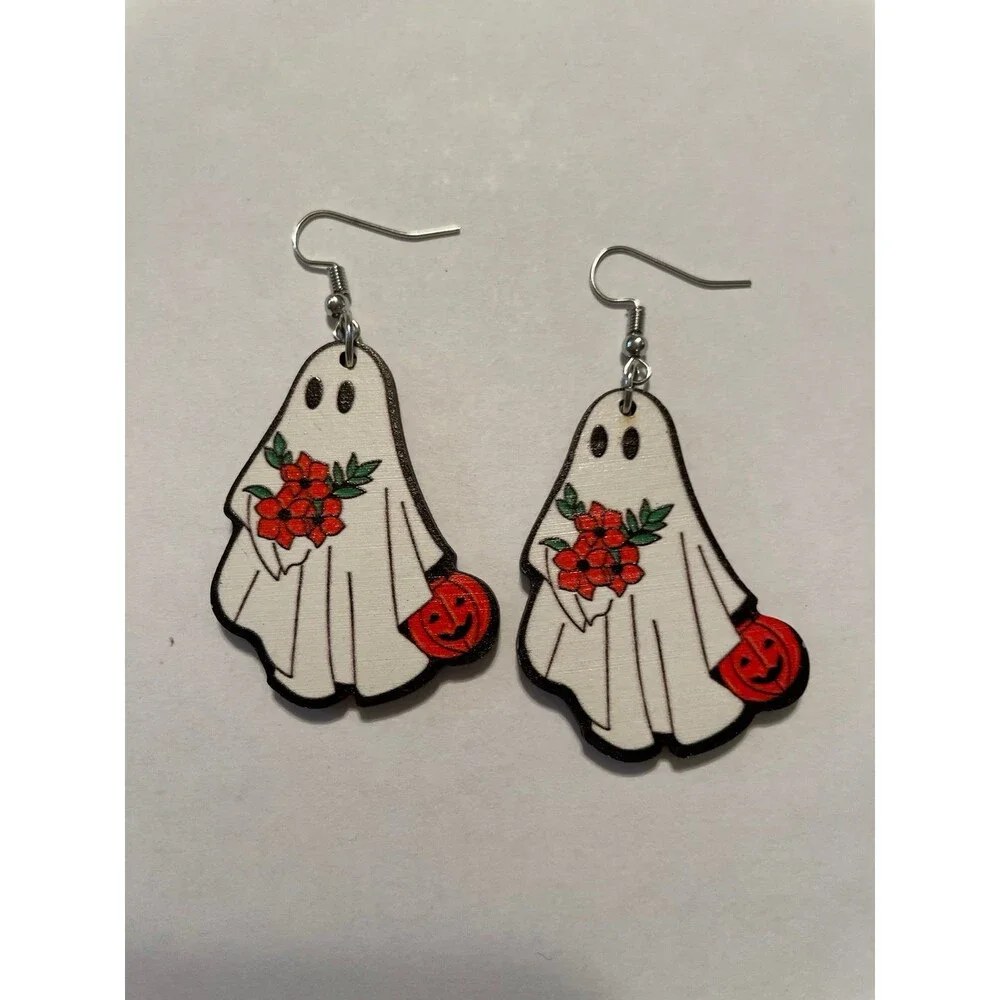 Earrings Dangle Ghost Pumpkin Flower Fashion Jewelry Halloween White Sheet New
